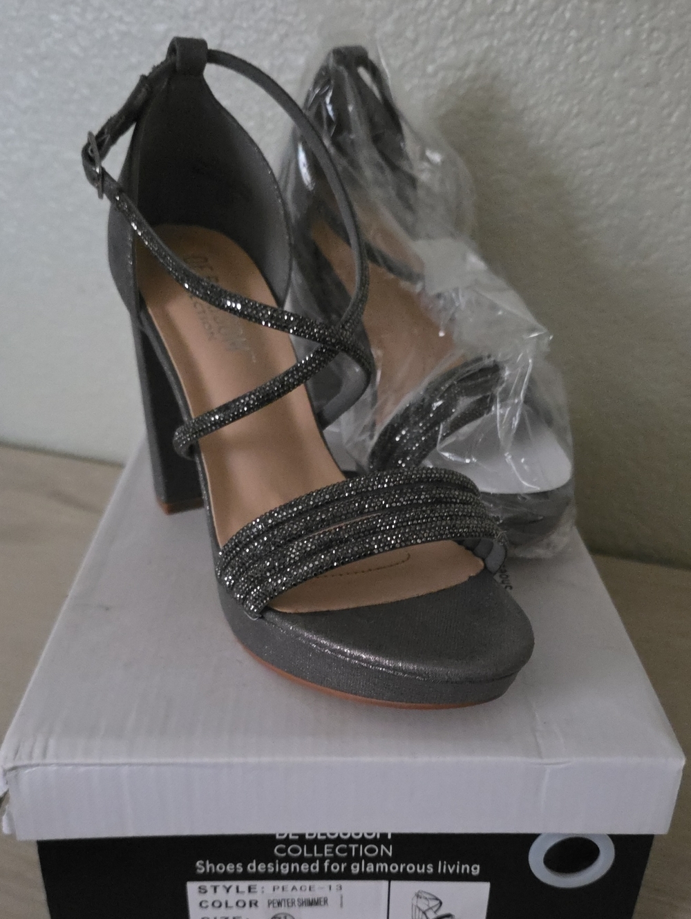 Women's Strappy Rhinestone High Heels - Gray